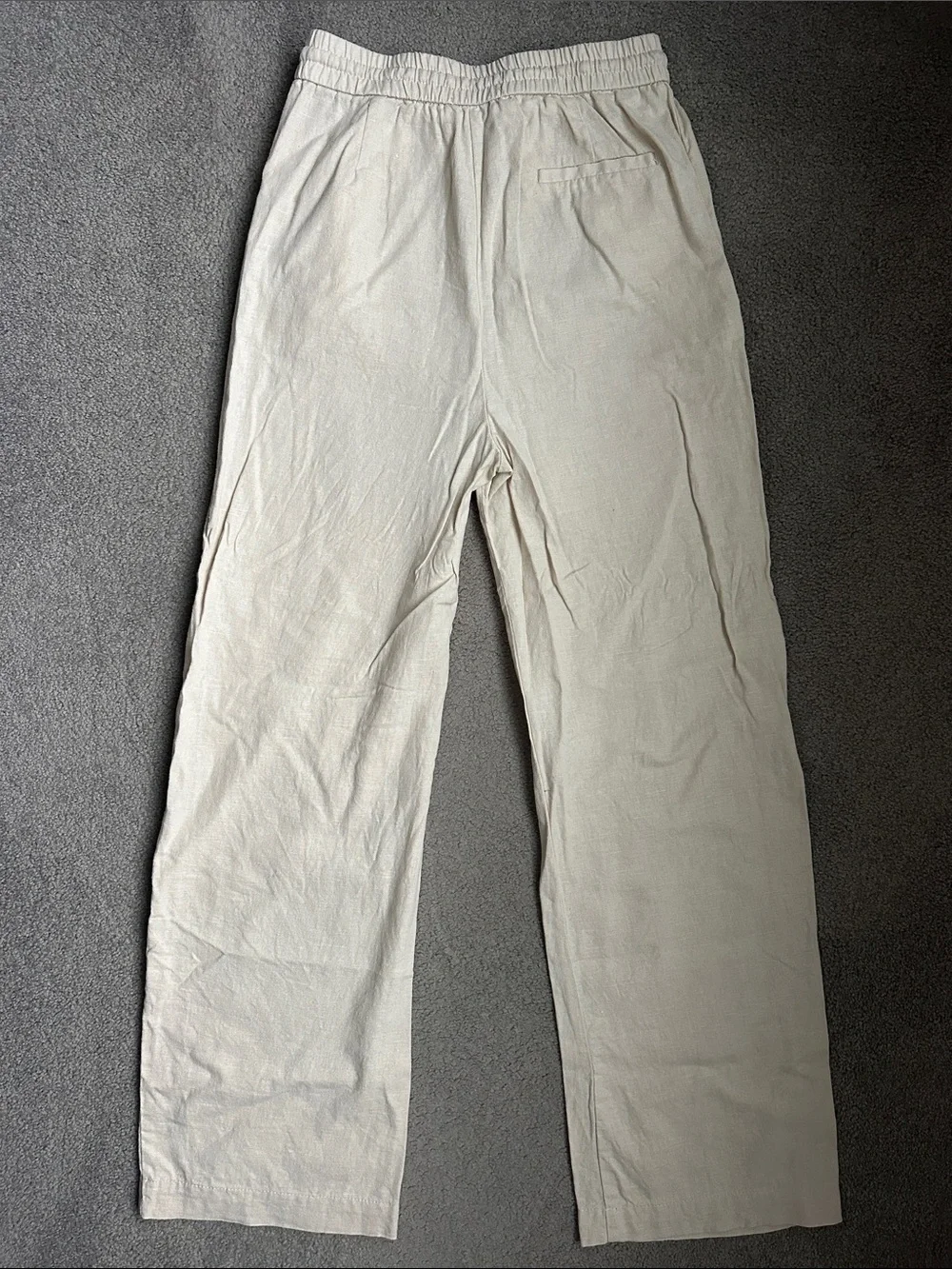 Zara Linen Blend Straight Pants in Light Sand Size XS